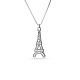 TINYSAND 925 Sterling Silver Eiffel Tower CZ Rhinestone Pendant Necklaces TS-N137-S-19-1