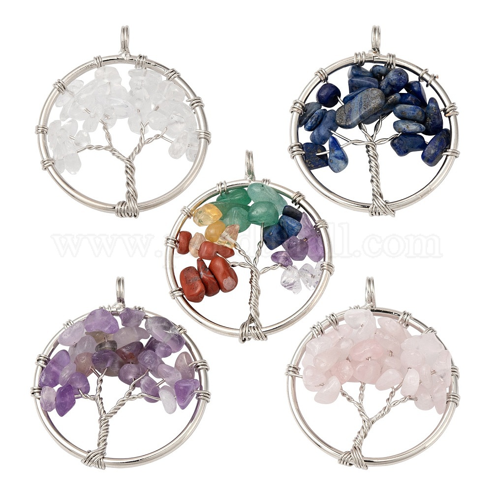 Lot De Pendentifs En Vrac Amazonite Et Pierres Naturelles - Argenté, Fait Main Inde