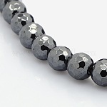 Facettées perles d'hématite synthétique non magnétique brins, noir, 3mm, Trou: 1mm, Environ 130 pcs/chapelet, 16 pouce
