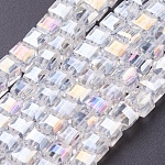 Electroplate Glass Beads Strands, AB Color Plated, Faceted, Cube, Clear AB, 6x6x6mm, Hole: 1mm