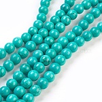 Fil de perles de magnésite naturelle, ronde, teints et chauffée, turquoise, 8mm, Trou: 1mm