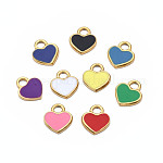 201 Stainless Steel Charms, with Enamel, Heart, Golden, Mixed Color, 12x10.5x1.5mm, Hole: 2mm