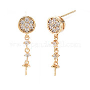 Flat Round Shape Brass Micro Pave Clear Cubic Zirconia Earring Findings KK-S356-437-NF
