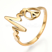 Ion Plating(IP) 304 Stainless Steel Heart Bit with Peace Sign Adjustable Ring RJEW-T027-04G