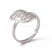 201 Stainless Steel Hollow Out Leaf Adjustable Ring for Women RJEW-C045-05P