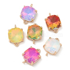 Messing Pavé facettierte Glas quadratische Verbindungsstück Charms, Cadmiumfrei und Nickel frei und Bleifrei, Licht Gold, Mischfarbe, 18.5x12x6 mm, Bohrung: 1.6 mm