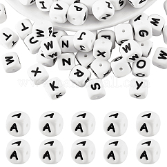 20 Uds. Cuentas de silicona con letras de cubo blanco, cuentas cuadradas de 12x12x12mm con dados del alfabeto con espaciador de agujeros de 2mm, cuentas sueltas con letras para pulsera, collar, fabricación de joyas, letter.a, 12mm, agujero: 2 mm