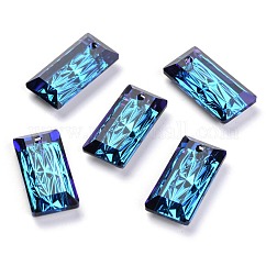 Pendentifs en strass en verre gaufré, rectangle, facette, bleu bermudes, 20x10x5mm, Trou: 1.6mm