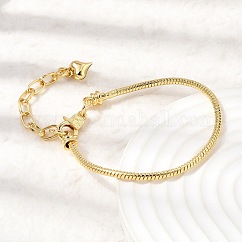 Fabrication de bracelets en chaîne de laiton européenne de 3 mm, avec des fermoirs de colonne, Plaqué longue durée, véritable 18k plaqué or, 6.97 pouce (17.7 cm)