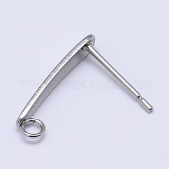 Elementi per orecchini a bottone in acciaio inossidabile 304 anti-ossidazione, con il ciclo, colore acciaio inossidabile, 15x3mm, Foro: 1.8 mm, ago :0.7mm