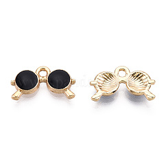 Umweltfreundliche Anhänger aus Zinklegierung, mit Emaille, Brille, Cadmiumfrei und Nickel frei und Bleifrei, golden, Schwarz, 10x18x2.5 mm, Bohrung: 2 mm