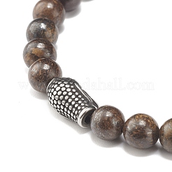 Braccialetto di perline intrecciate con pietre preziose naturali rotonde con testa di buddha&nbsp;BJEW-JB07640