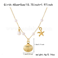 Sommer Strand Legierung & Kunststoff Perle Seestern Muschel Form Anhänger Halsketten für Frauen&nbsp;FS-WGF3BD7-07