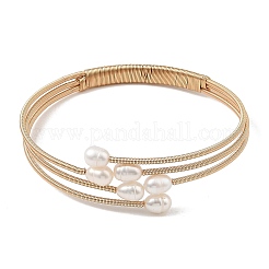 Brazaletes de una sola hebra con perlas naturales de agua dulce y latón&nbsp;BJEW-JB14229