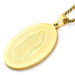 Colliers ovales en acier inoxydable 201 avec pendentif Vierge Marie&nbsp;NJEW-S007-02G