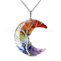 Resina con scheggia di pietra preziosa all'interno luna con albero della vita filo di rame avvolto chakra collane con ciondolo&nbsp;WGC6175-01