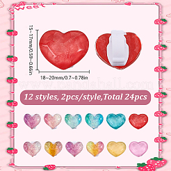 24 Stück 12 Farben Herz transparent Harz Glitzer Pulver Schuhschnalle Clips&nbsp;HJEW-HY00163