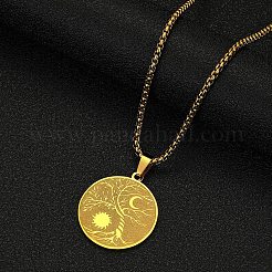 Colliers en acier inoxydable avec pendentif rond et plat en forme de boîte et arbre de vie viking lune soleil&nbsp;PW-WG93B99-02
