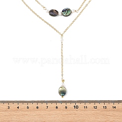 Collana a doppio strato in ottone con ciondolo geometrico a forma di Y in conchiglia di paua naturale.&nbsp;NJEW-JN06532