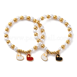 201 Stretch-Armbänder aus Edelstahl mit runden Perlen&nbsp;BJEW-C090-03G-B