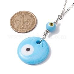 Collier pendentif mauvais œil en verre bleu ciel clair avec chaînes de câbles en alliage&nbsp;NJEW-JN04650-01