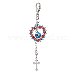 Adornos colgantes de corazón con cuentas de vidrio y lámpara de mal de ojo hechos a mano&nbsp;HJEW-MZ00211-01