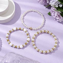 3 pcs 3 styles ccb imitation perle blanche jade perles bracelets ensembles&nbsp;BJEW-JB11055
