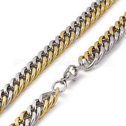 Collier à maillons cubains en acier inoxydable 201 plaqué PVD bicolore avec fermoirs en acier inoxydable 304 pour hommes et femmes&nbsp;NJEW-M194-01B-GP