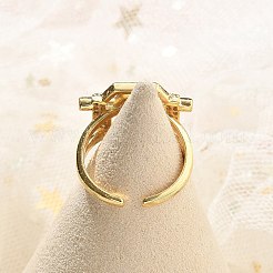 Anillos de puño abiertos de latón con micro pavé de circonita cúbica transparente para mujeres y hombres&nbsp;KK-B124-12GP