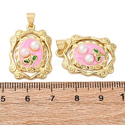 Blumen-Anhänger aus Messing und Emaille&nbsp;KK-D390-17G-02