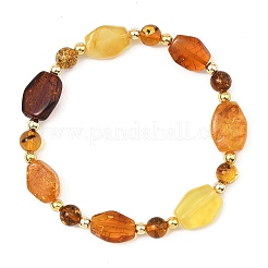 Pulseras elásticas de ámbar natural y hematita sintética no magnética para mujer&nbsp;BJEW-JB13776