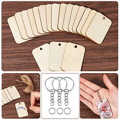 50 Stück unbehandelter Anhänger aus natürlichem Pappelholz mit 50 Stück geteilten Schlüsselringen aus Eisen mit 50 Stück Biegeringen aus Edelstahl 304 mit 2 Bündeln 2-lagiger Jutekordel&nbsp;DIY-SP0001-67A