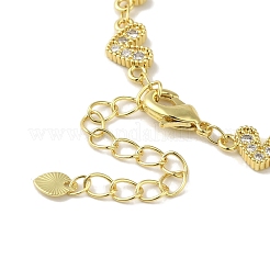 Braccialetti da donna con catena a maglie a forma di cuore in ottone placcato con micro pavè di zirconi cubici&nbsp;BJEW-P323-09G-03