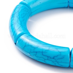 11 pz 11 colori imitazione pietra preziosa acrilico tubo curvo braccialetti elastici grosso impostati per le donne&nbsp;BJEW-JB08136