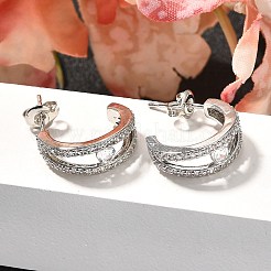 Boucles d'oreilles à tige en laiton en forme de C avec micro pavé de zircones cubiques transparentes&nbsp;EJEW-C126-08P