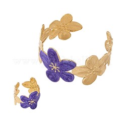Ensembles de bracelets et bagues manchettes en émail de fer à fleurs pour femmes&nbsp;FS-WGED47D-03