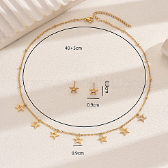 Elegante set di collana a forma di stella cava in acciaio inossidabile 201 e orecchini a bottone&nbsp;DL8962