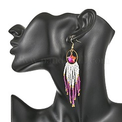 Pendientes colgantes con borlas y cuentas de vidrio estrellado&nbsp;EJEW-MZ00777-03