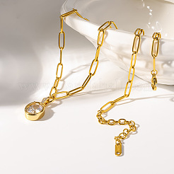 Colliers pour femmes en acier inoxydable 304 avec pendentif ovale en zircon cubique transparent pavé de pierres&nbsp;WG80EE0-01