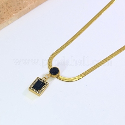 Collane vintage in acciaio inossidabile con ciondolo rettangolare in onice nero naturale (tinto e riscaldato) e catena a serpente piatta per donna&nbsp;DM4995