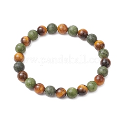 Pulseras elásticas con cuentas redondas de ojo de tigre natural y jade del sur chino para hombres y mujeres&nbsp;BJEW-JB12016