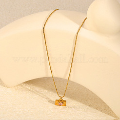 Collares con colgante de corazón tipo sobre de acero inoxidable 304 con circonitas cúbicas rosas para mujer.&nbsp;WG2AA88-02