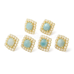 Boucles d'oreilles à tige carrées en amazonite naturelle avec placage ionique (IP) et perles en plastique&nbsp;EJEW-E599-03G-01
