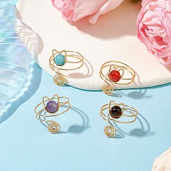 Runde natürliche natürliche Hemimorphit & Amethyst & Karneol & Tigerauge Fingerringe&nbsp;RJEW-TA00145