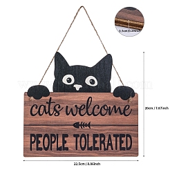 Décoration pendentif rectangle en bois avec mot chats bienvenue personnes tolérées&nbsp;PW-WG9044B-01