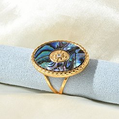 Ovale Manschettenringe aus 304 Edelstahl & Paua-Muschel & Strass für Damen&nbsp;X-RJEW-G346-06G-02
