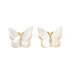 Pendientes de botón con micropavé de circonita cúbica transparente y forma de mariposa de latón&nbsp;EJEW-K308-01G