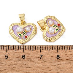 Blumen-Anhänger aus Messing und Emaille&nbsp;KK-D390-17G-04