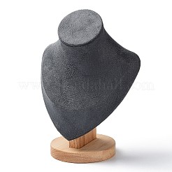 Présentoirs à colliers buste en velours avec base en bois&nbsp;ODIS-Q041-02A-02