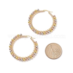 2 paio di orecchini a cerchio con perline intrecciate in ottone tondo a 2 colori&nbsp;EJEW-JE05080